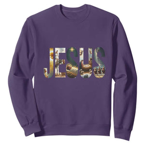 Jesus Christmas Sweatshirt Nativity Holy Night Christian Faith - Print Your Wear