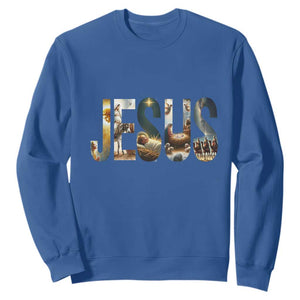 Jesus Christmas Sweatshirt Nativity Holy Night Christian Faith - Print Your Wear