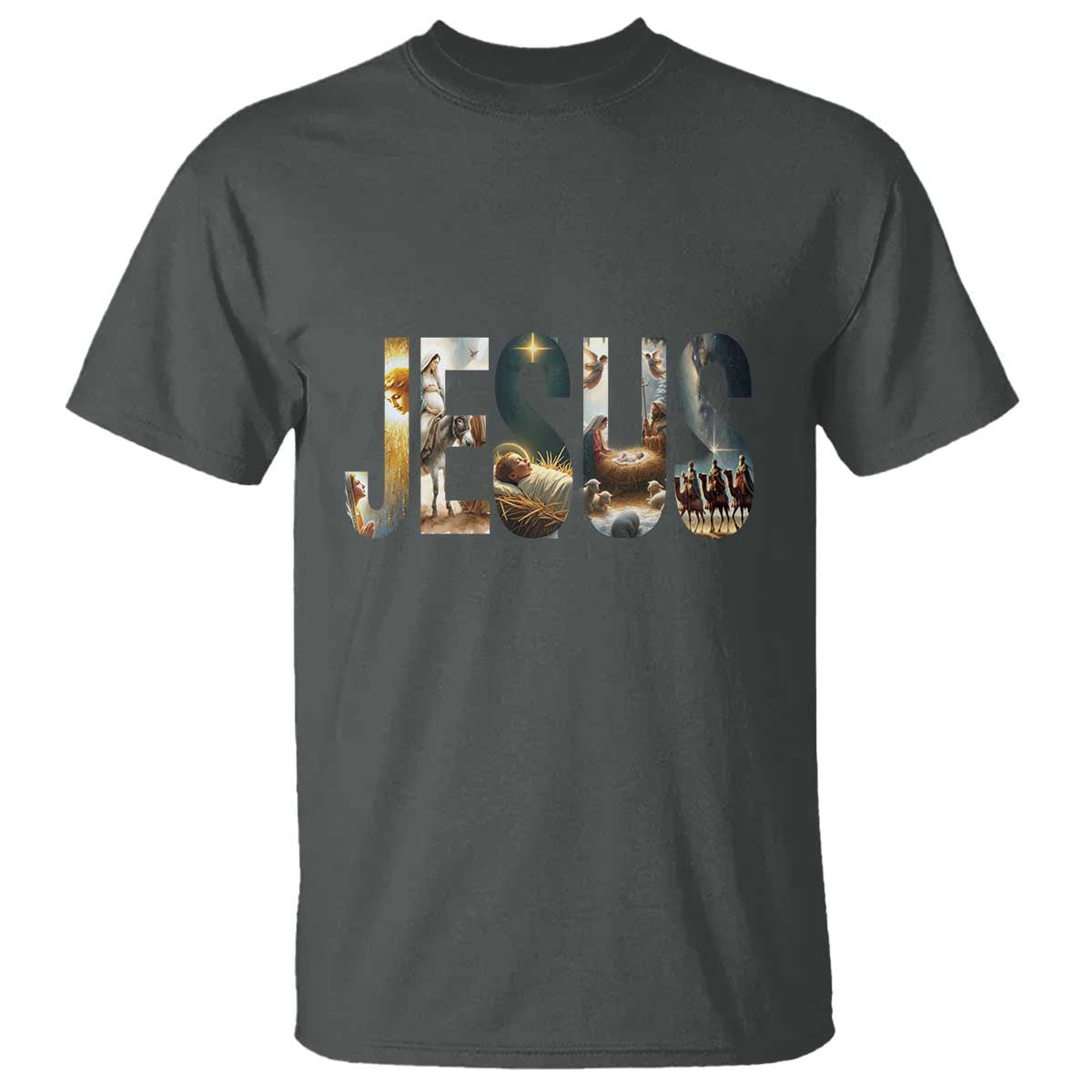 Jesus Christmas T Shirt Nativity Holy Night Christian Faith TS14 Dark Heather Print Your Wear