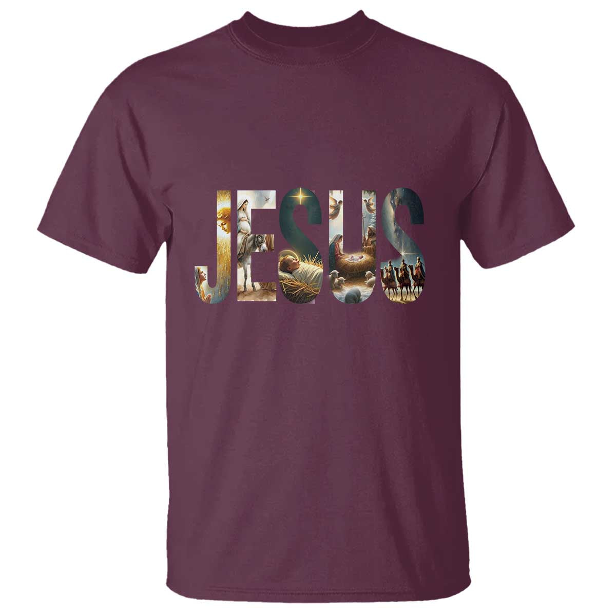 Jesus Christmas T Shirt Nativity Holy Night Christian Faith TS14 Maroon Print Your Wear