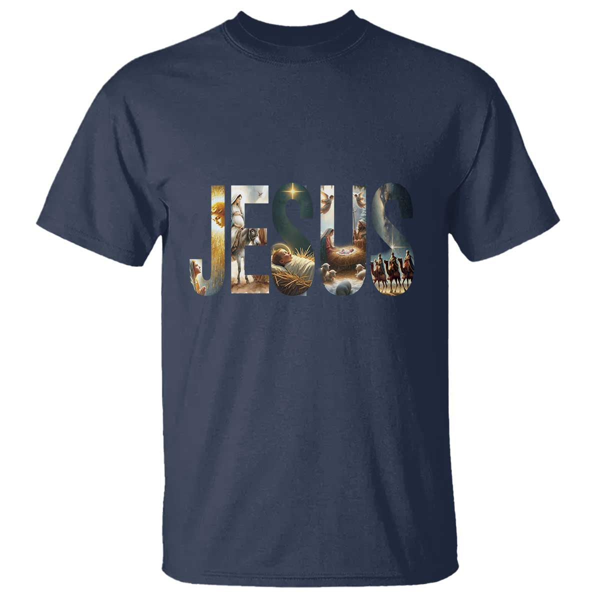 Jesus Christmas T Shirt Nativity Holy Night Christian Faith TS14 Navy Print Your Wear