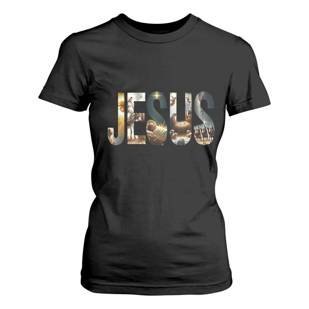 Jesus Christmas T Shirt For Women Nativity Holy Night Christian Faith TS14 Black Print Your Wear