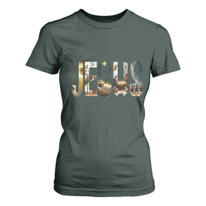 Jesus Christmas T Shirt For Women Nativity Holy Night Christian Faith TS14 Dark Forest Green Print Your Wear