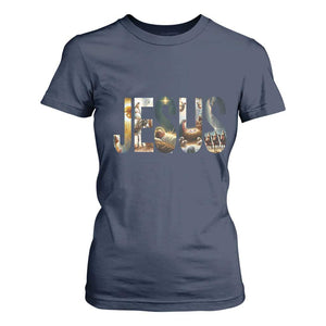 Jesus Christmas T Shirt For Women Nativity Holy Night Christian Faith TS14 Navy Print Your Wear