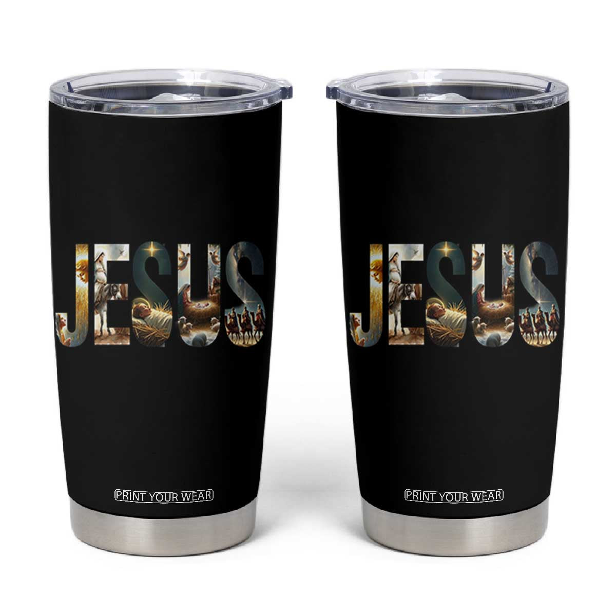 Jesus Christmas Tumbler Cup Nativity Holy Night Christian Faith TS14 Black Print Your Wear