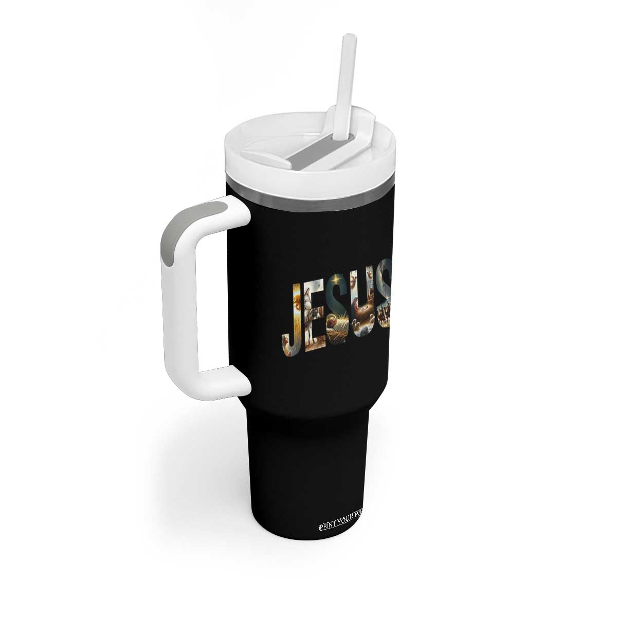 Jesus Christmas Tumbler With Handle Nativity Holy Night Christian Faith TS14 Print Your Wear