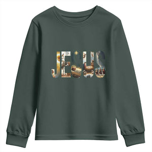 Jesus Christmas Youth Sweatshirt Nativity Holy Night Christian Faith TS14 Dark Forest Green Print Your Wear