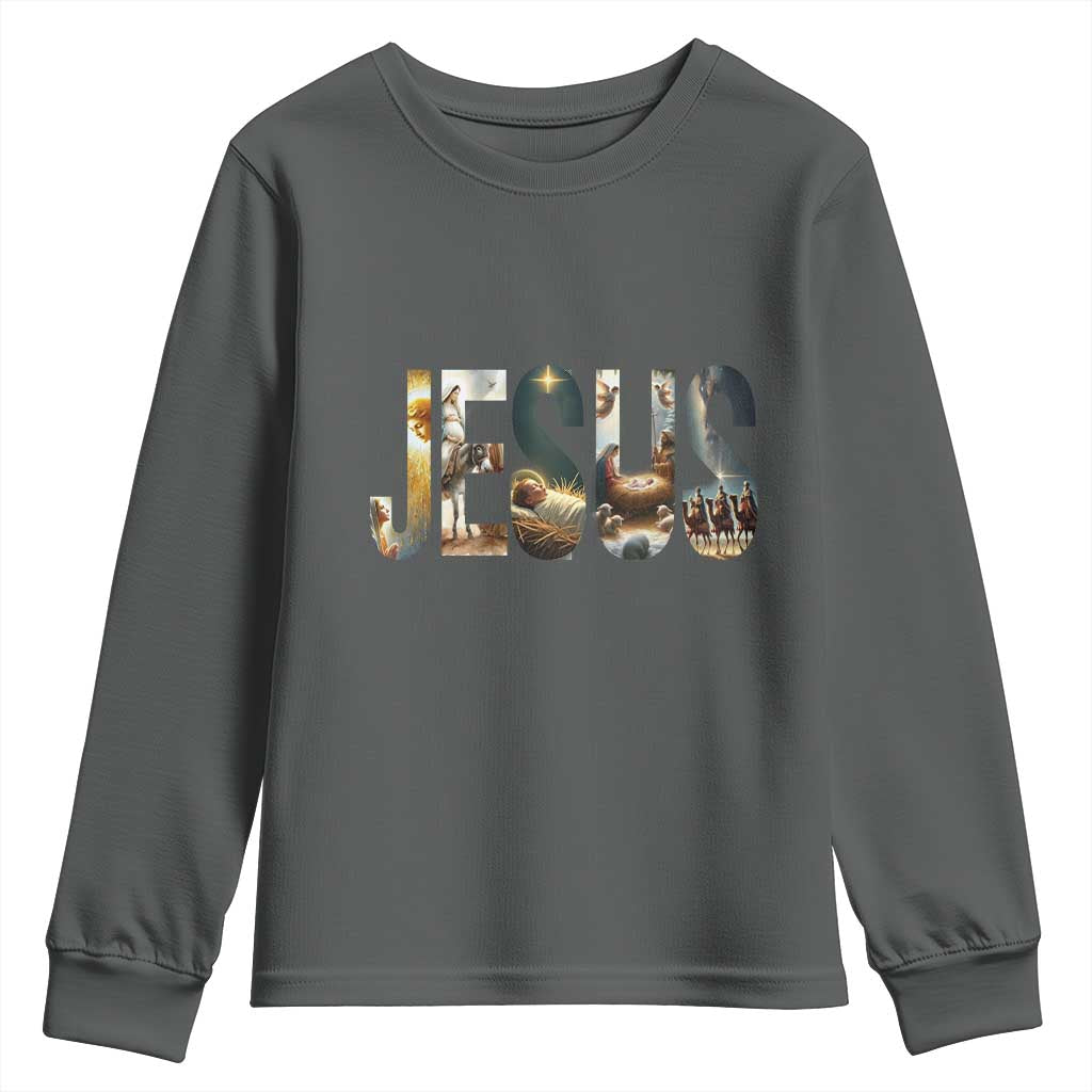 Jesus Christmas Youth Sweatshirt Nativity Holy Night Christian Faith TS14 Dark Heather Print Your Wear