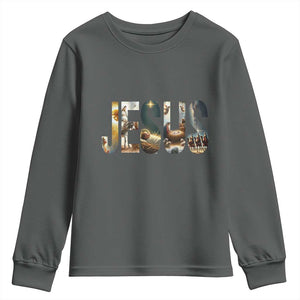 Jesus Christmas Youth Sweatshirt Nativity Holy Night Christian Faith TS14 Dark Heather Print Your Wear