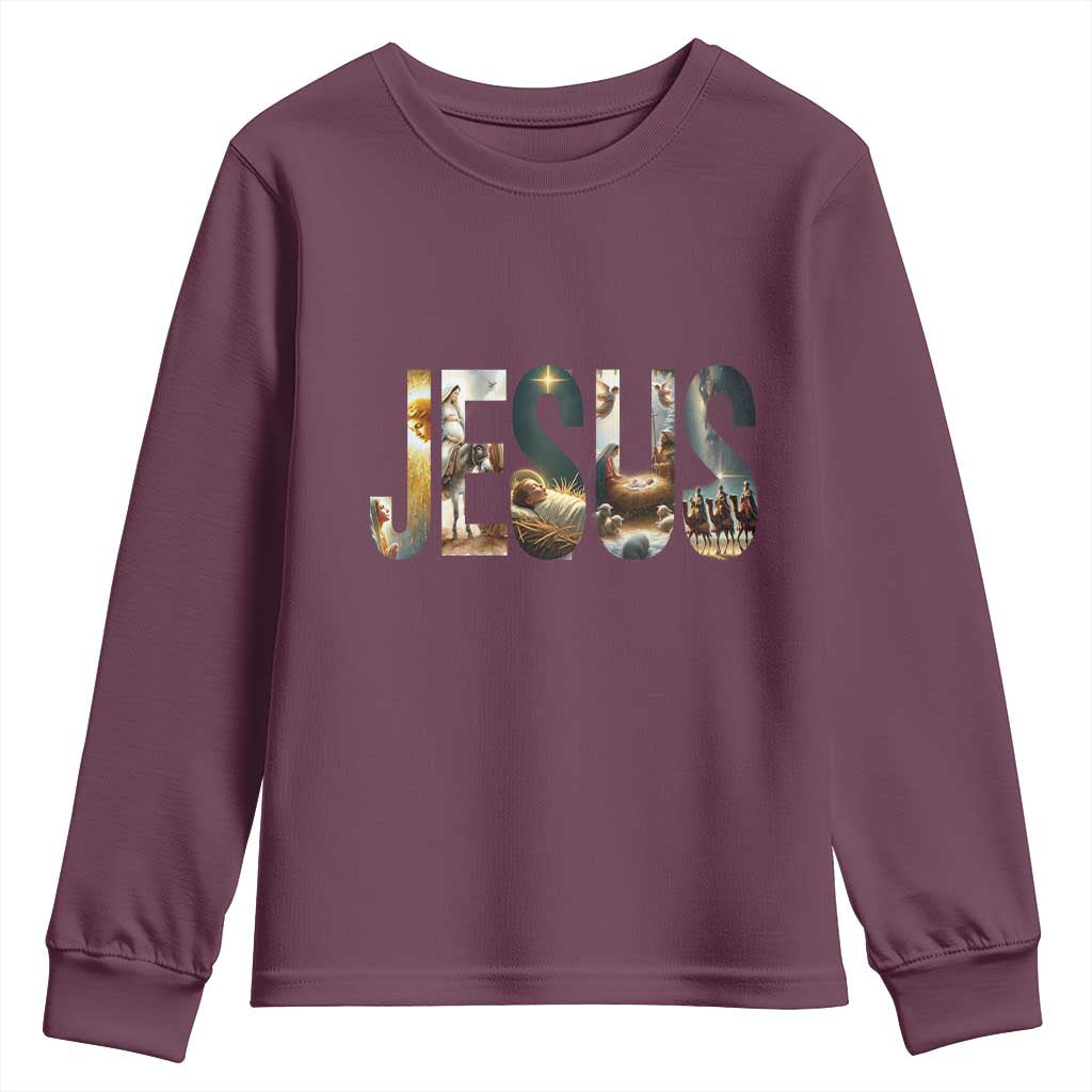 Jesus Christmas Youth Sweatshirt Nativity Holy Night Christian Faith TS14 Maroon Print Your Wear