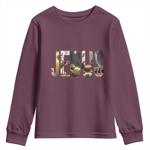 Jesus Christmas Youth Sweatshirt Nativity Holy Night Christian Faith TS14 Maroon Print Your Wear