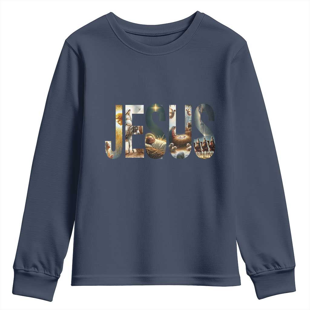 Jesus Christmas Youth Sweatshirt Nativity Holy Night Christian Faith TS14 Navy Print Your Wear