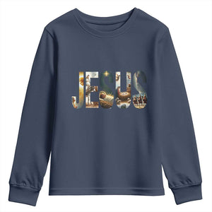 Jesus Christmas Youth Sweatshirt Nativity Holy Night Christian Faith TS14 Navy Print Your Wear