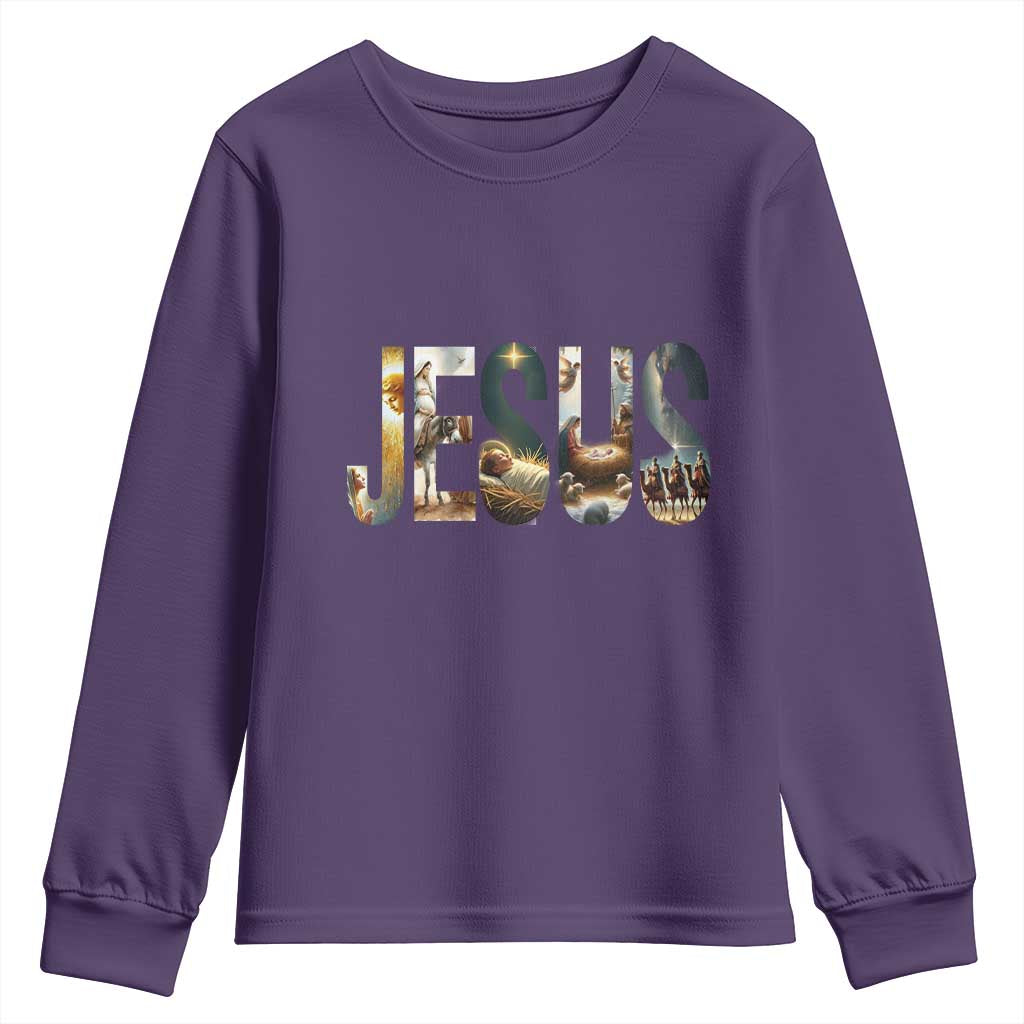 Jesus Christmas Youth Sweatshirt Nativity Holy Night Christian Faith TS14 Purple Print Your Wear