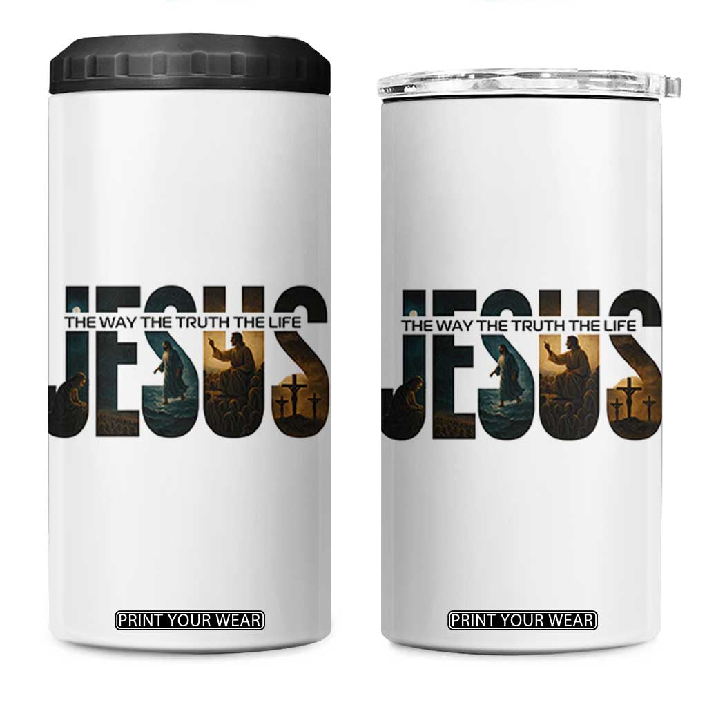 Jesus Christian Bible 4 in 1 Can Cooler Tumbler The Way The Truth The Life TS14 One Size: 16 oz White Print Your Wear