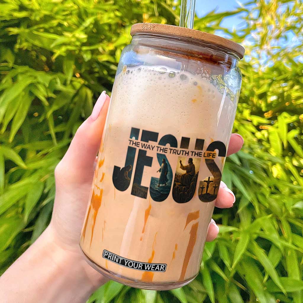 Jesus Christian Bible Glass Can The Way The Truth The Life TS14 White Print Your Wear