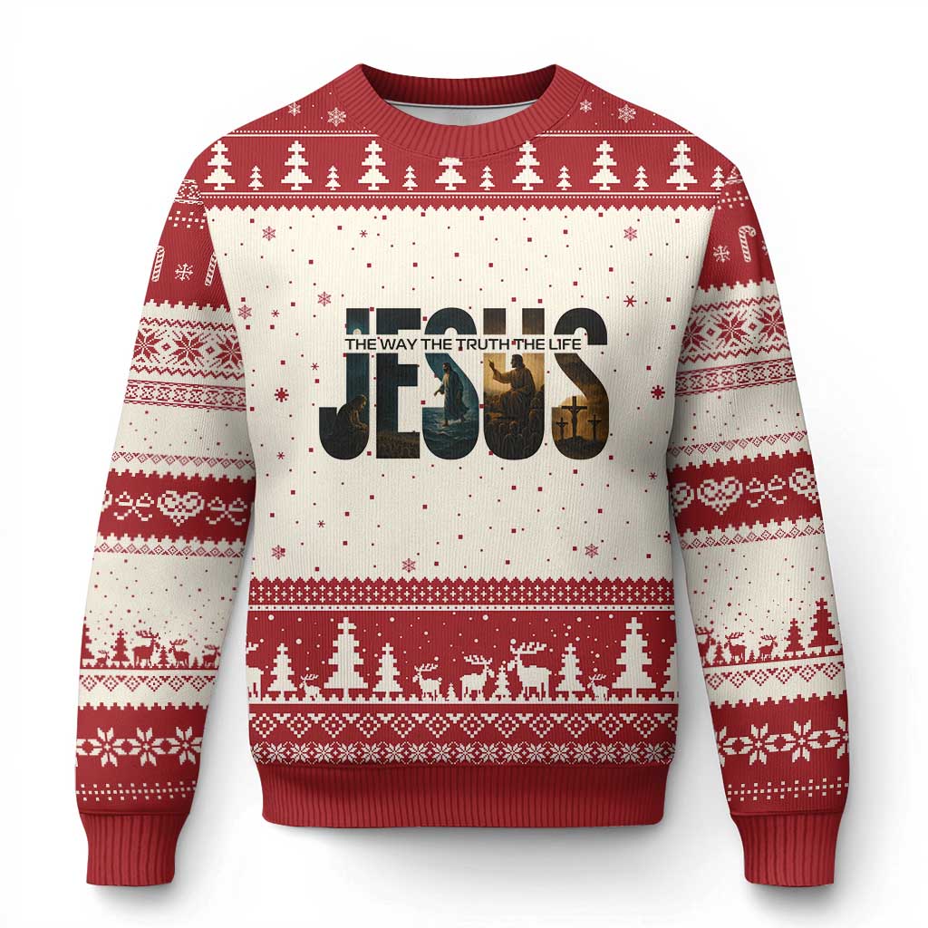 Jesus Christian Bible Ugly Christmas Sweater The Way The Truth The Life TS14 Beige Red Print Your Wear