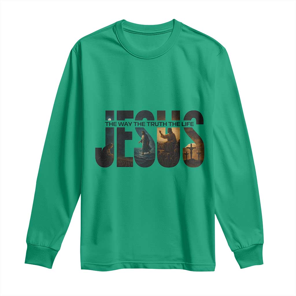 Jesus Christian Bible Long Sleeve Shirt The Way The Truth The Life TS14 Irish Green Print Your Wear