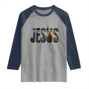 Jesus Christian Bible Raglan Shirt The Way The Truth The Life TS14 Sport Gray Navy Print Your Wear