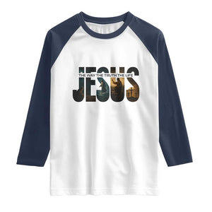 Jesus Christian Bible Raglan Shirt The Way The Truth The Life TS14 White Navy Print Your Wear