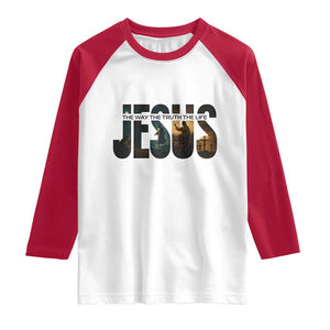 Jesus Christian Bible Raglan Shirt The Way The Truth The Life TS14 White Red Print Your Wear