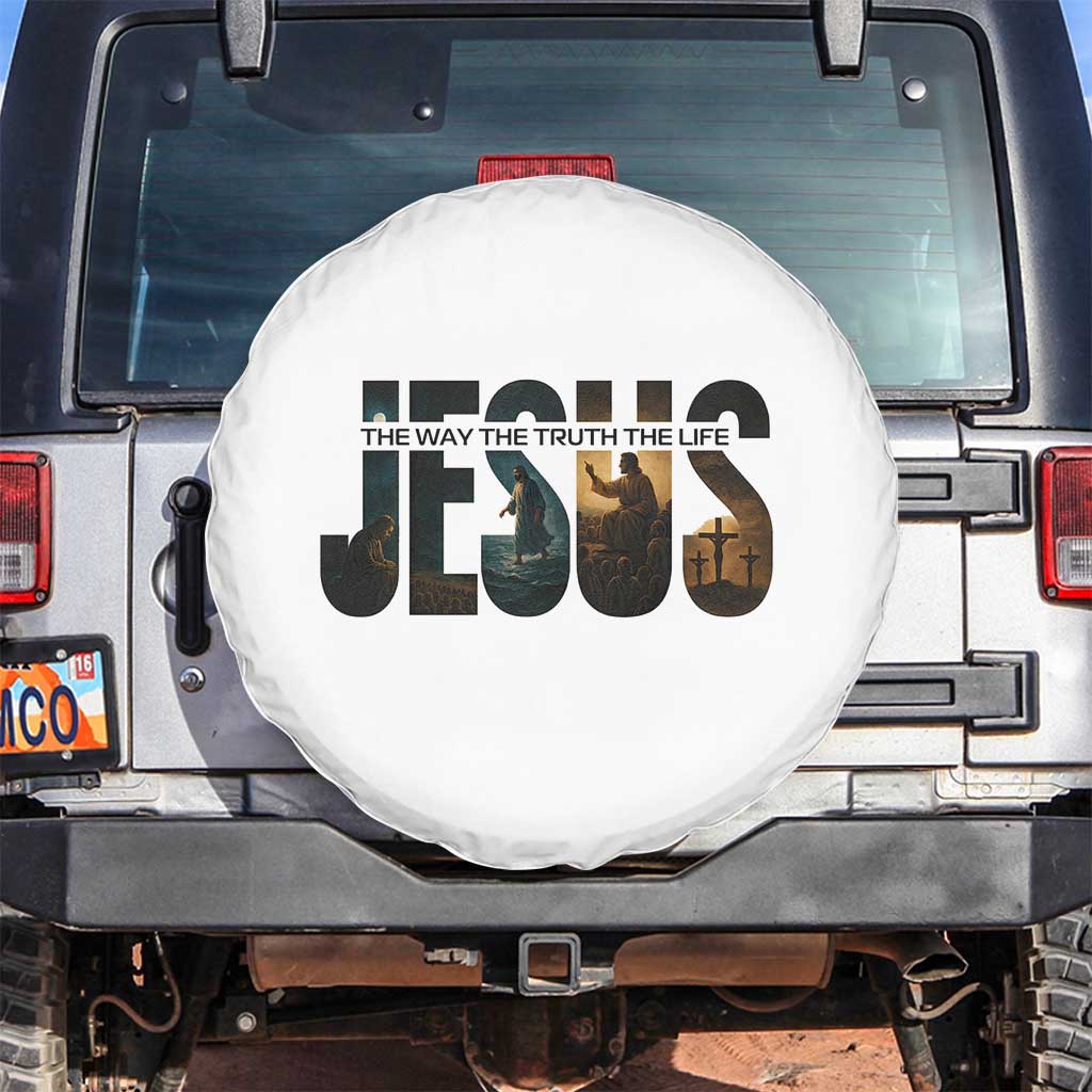 Jesus Christian Bible Spare Tire Cover The Way The Truth The Life TS14 No hole White Print Your Wear