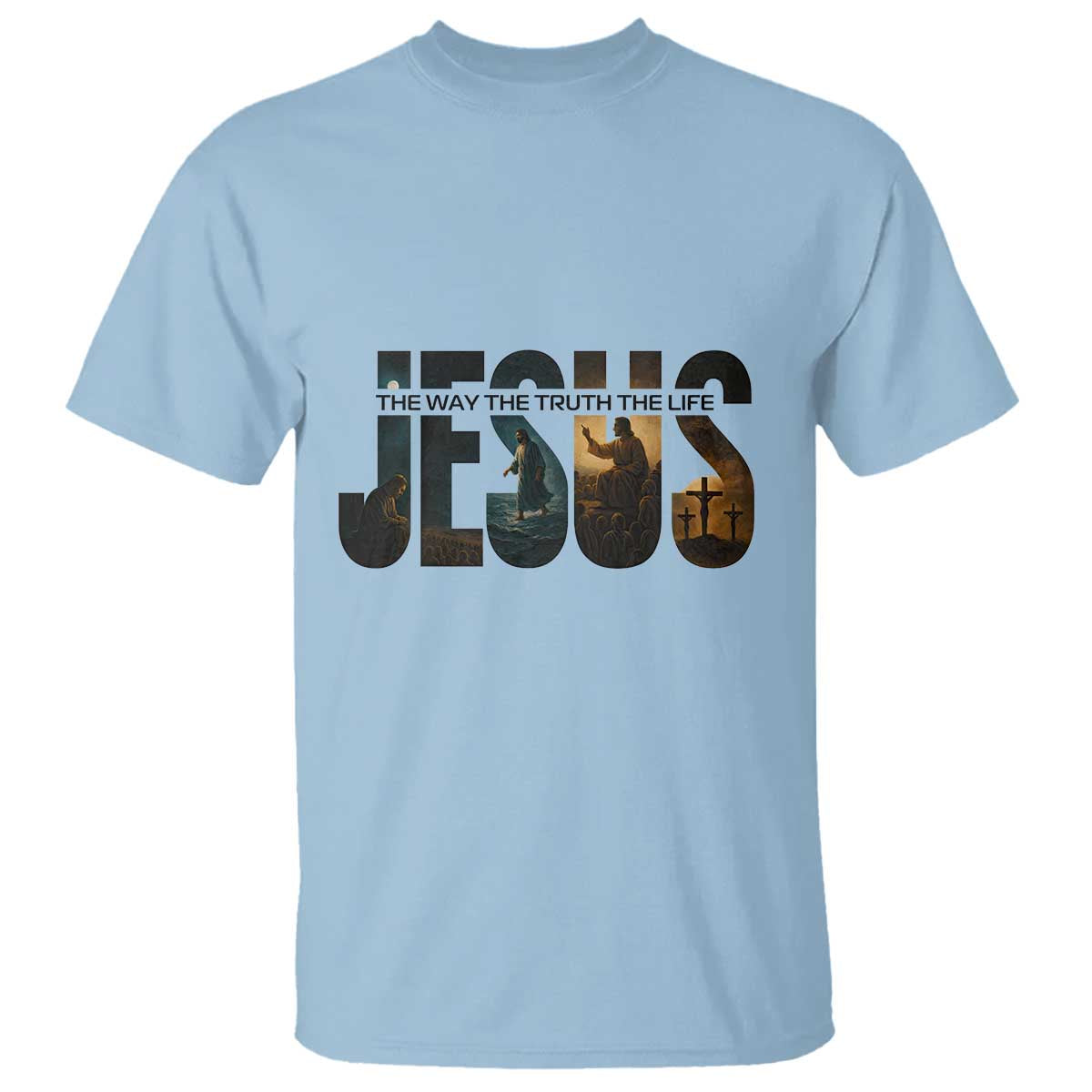 Jesus Christian Bible T Shirt The Way The Truth The Life TS14 Light Blue Print Your Wear