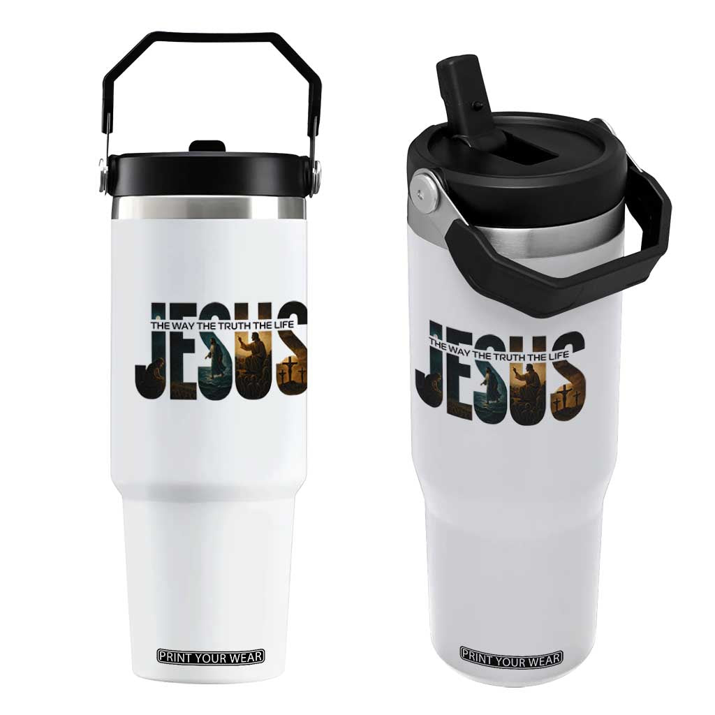 Jesus Christian Bible Flip Straw Tumbler The Way The Truth The Life TS14 One Size: 30 oz White Print Your Wear