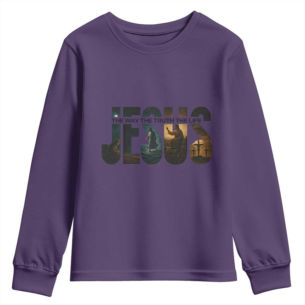 Jesus Christian Bible Youth Sweatshirt The Way The Truth The Life TS14 Purple Print Your Wear