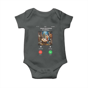 Jesus Christmas Baby Onesie Video Call Nativity Scene Funny Christian Xmas TS14 Dark Heather Print Your Wear