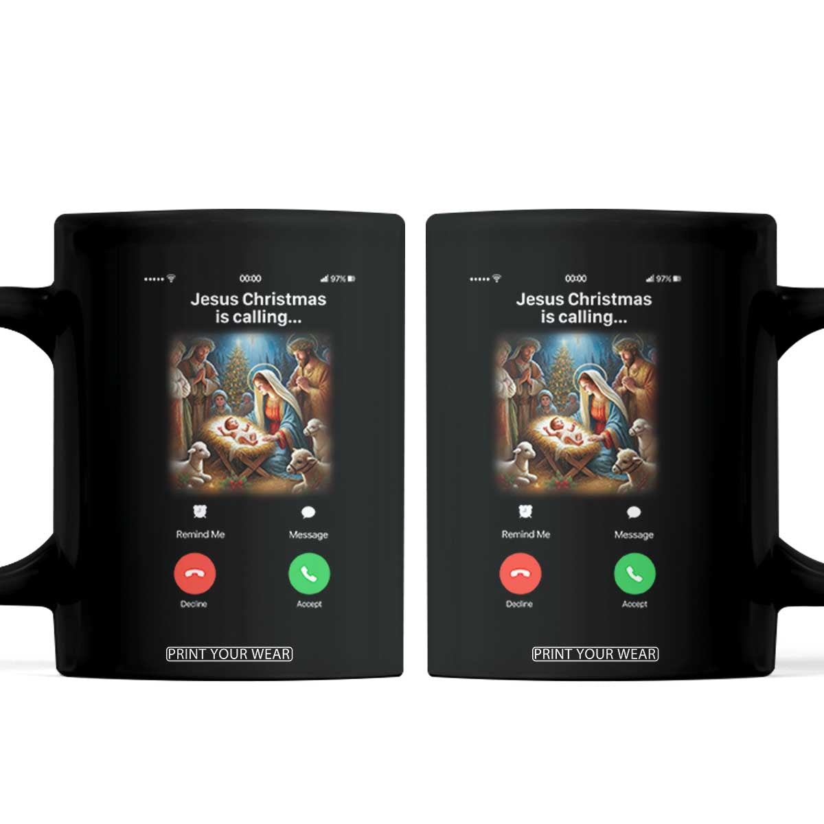 Jesus Christmas Coffee Mug Video Call Nativity Scene Funny Christian Xmas TS14 Black Print Your Wear