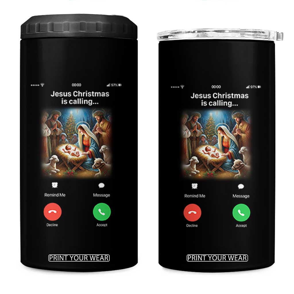 Jesus Christmas 4 in 1 Can Cooler Tumbler Video Call Nativity Scene Funny Christian Xmas TS14 One Size: 16 oz Black Print Your Wear