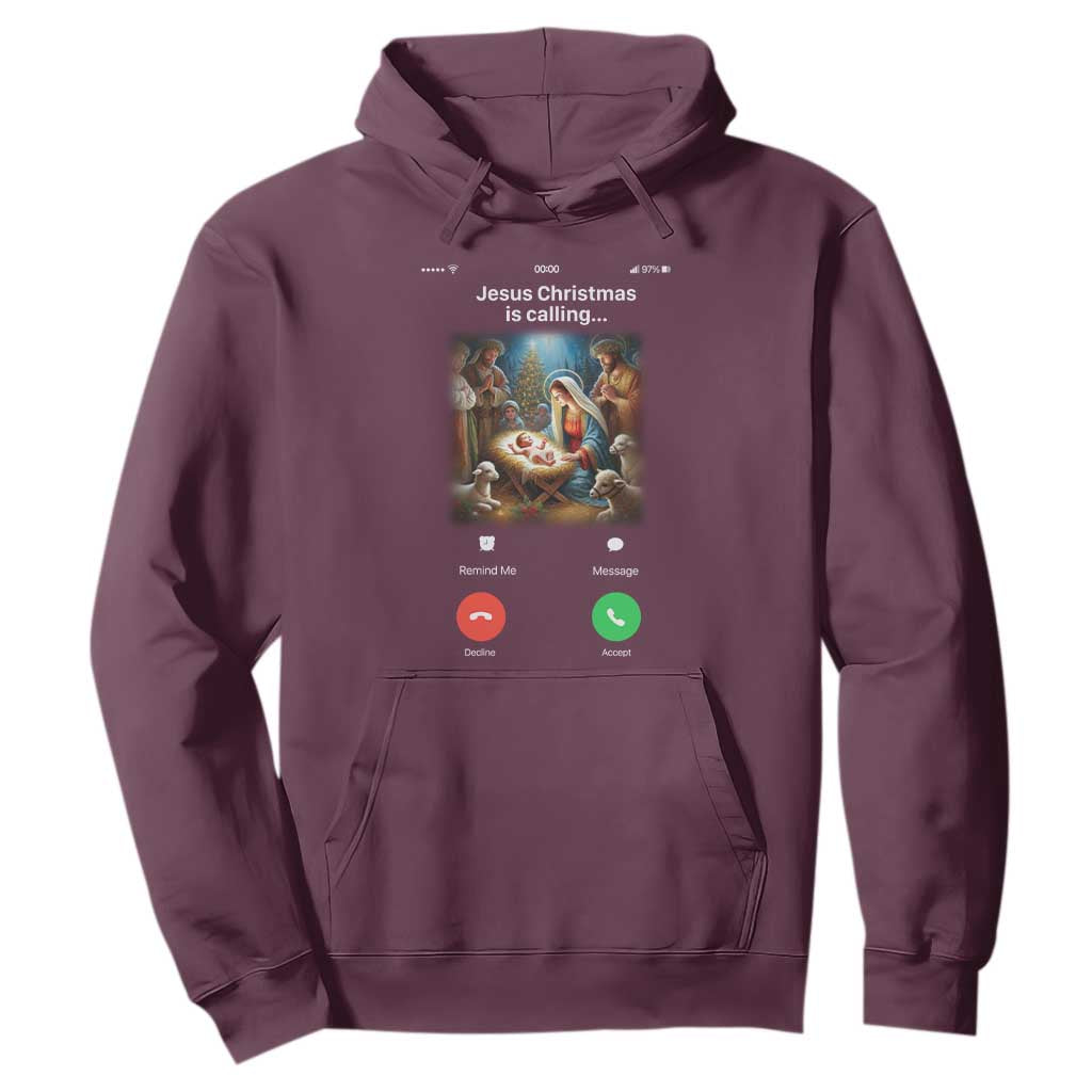 Jesus Christmas Hoodie Video Call Nativity Scene Funny Christian Xmas TS14 Maroon Print Your Wear