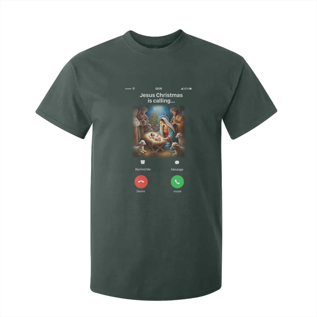 Jesus Christmas T Shirt For Kid Video Call Nativity Scene Funny Christian Xmas TS14 Dark Forest Green Print Your Wear