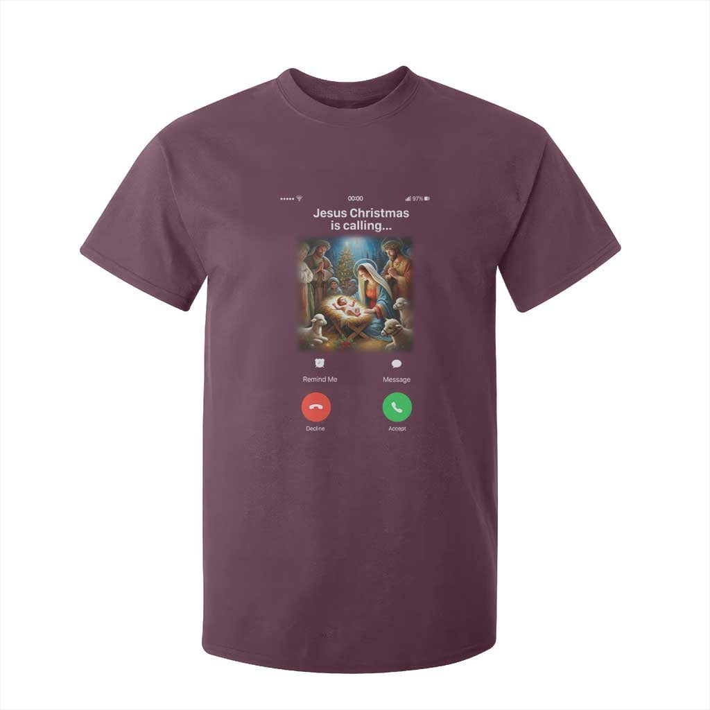 Jesus Christmas T Shirt For Kid Video Call Nativity Scene Funny Christian Xmas TS14 Maroon Print Your Wear