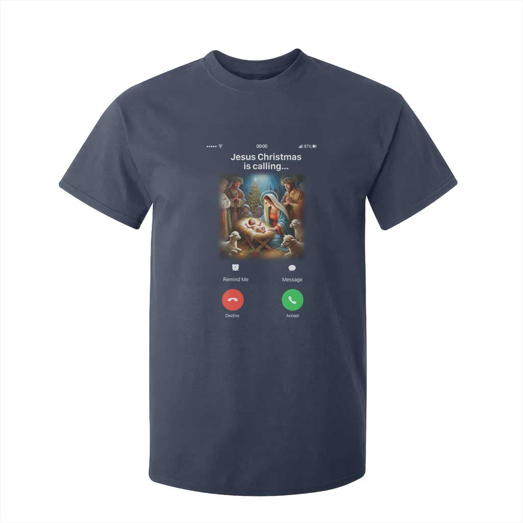 Jesus Christmas T Shirt For Kid Video Call Nativity Scene Funny Christian Xmas TS14 Navy Print Your Wear