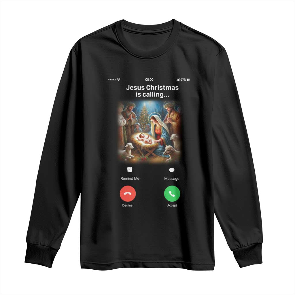Jesus Christmas Long Sleeve Shirt Video Call Nativity Scene Funny Christian Xmas TS14 Black Print Your Wear
