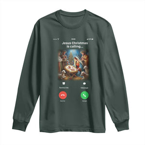 Jesus Christmas Long Sleeve Shirt Video Call Nativity Scene Funny Christian Xmas TS14 Dark Forest Green Print Your Wear