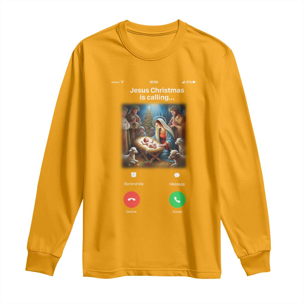Jesus Christmas Long Sleeve Shirt Video Call Nativity Scene Funny Christian Xmas TS14 Gold Print Your Wear