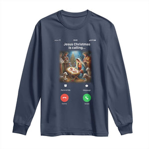 Jesus Christmas Long Sleeve Shirt Video Call Nativity Scene Funny Christian Xmas TS14 Navy Print Your Wear