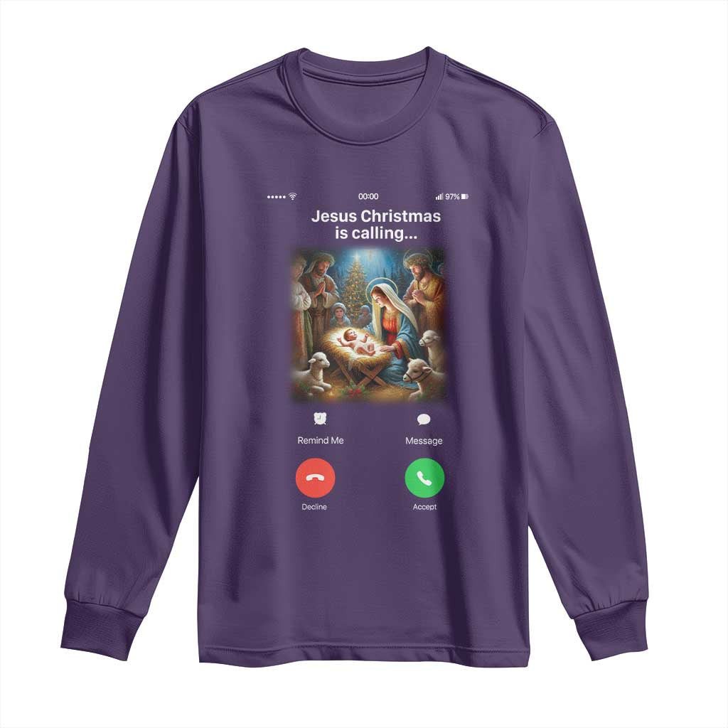 Jesus Christmas Long Sleeve Shirt Video Call Nativity Scene Funny Christian Xmas TS14 Purple Print Your Wear