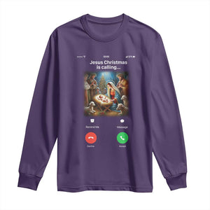 Jesus Christmas Long Sleeve Shirt Video Call Nativity Scene Funny Christian Xmas - Print Your Wear
