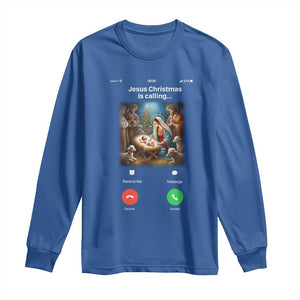 Jesus Christmas Long Sleeve Shirt Video Call Nativity Scene Funny Christian Xmas TS14 Royal Blue Print Your Wear