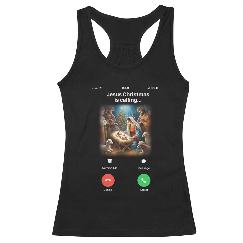 Jesus Christmas Racerback Tank Top Video Call Nativity Scene Funny Christian Xmas TS14 Black Print Your Wear