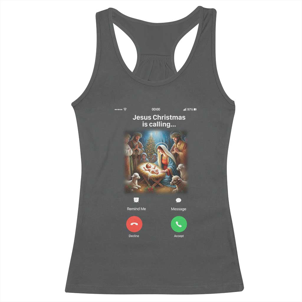 Jesus Christmas Racerback Tank Top Video Call Nativity Scene Funny Christian Xmas TS14 Dark Heather Print Your Wear