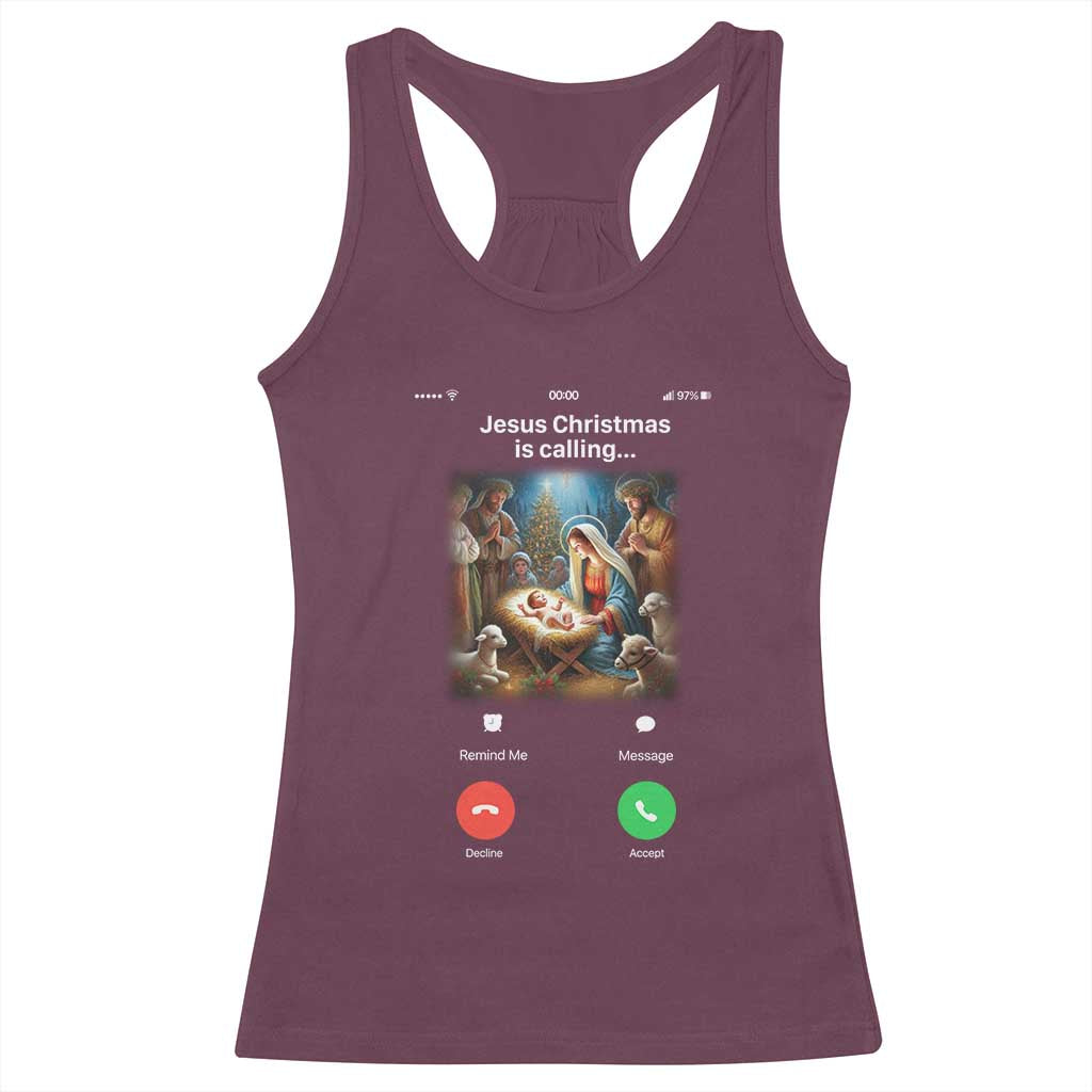 Jesus Christmas Racerback Tank Top Video Call Nativity Scene Funny Christian Xmas TS14 Maroon Print Your Wear
