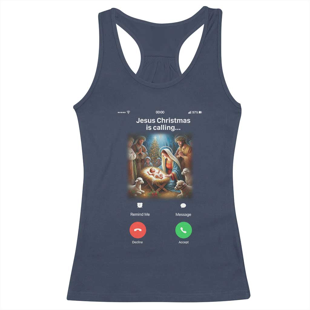 Jesus Christmas Racerback Tank Top Video Call Nativity Scene Funny Christian Xmas TS14 Navy Print Your Wear