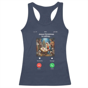 Jesus Christmas Racerback Tank Top Video Call Nativity Scene Funny Christian Xmas TS14 Navy Print Your Wear