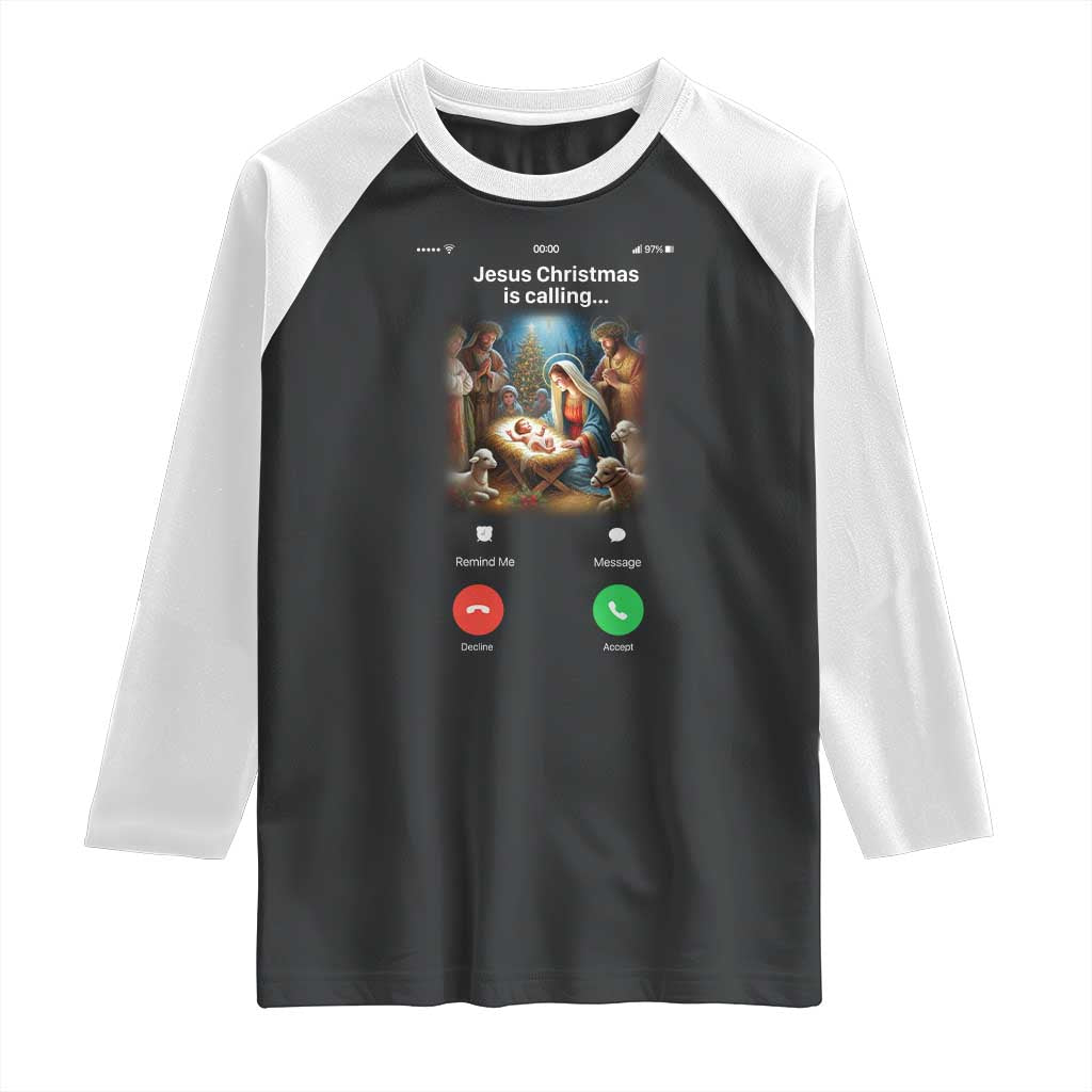 Jesus Christmas Raglan Shirt Video Call Nativity Scene Funny Christian Xmas TS14 Black White Print Your Wear