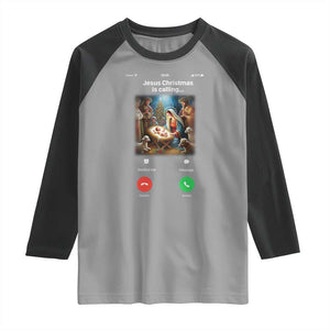 Jesus Christmas Raglan Shirt Video Call Nativity Scene Funny Christian Xmas TS14 Sport Gray Black Print Your Wear